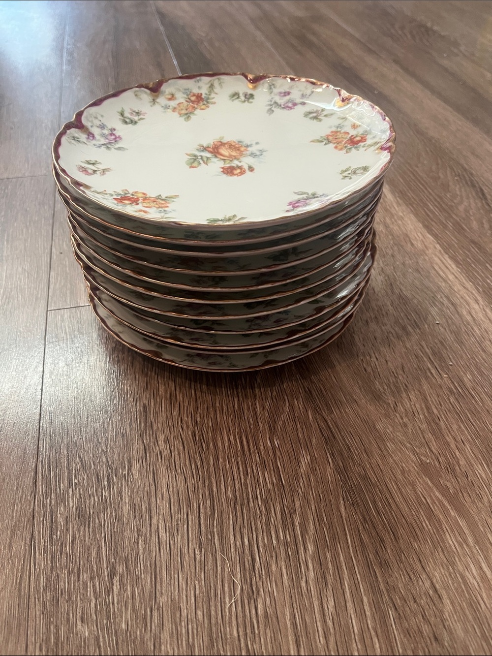 Vintage Haviland Limoges Plates with Gold Trim and Floral Motif (11)